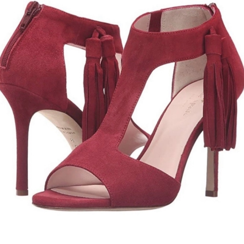 Kate Spade Inga suede tassel heels Red